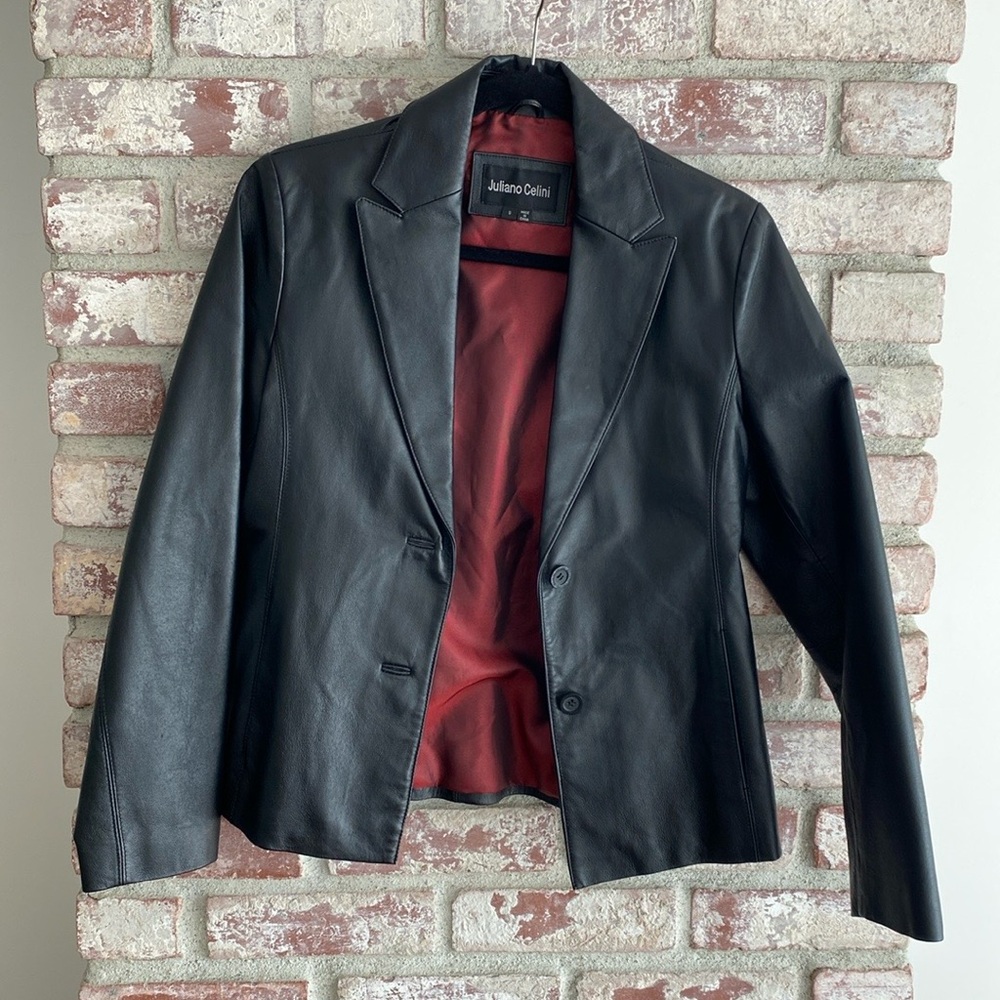 NWOT Juliano Celini Black Genuine Leather Blazer / Jacket
